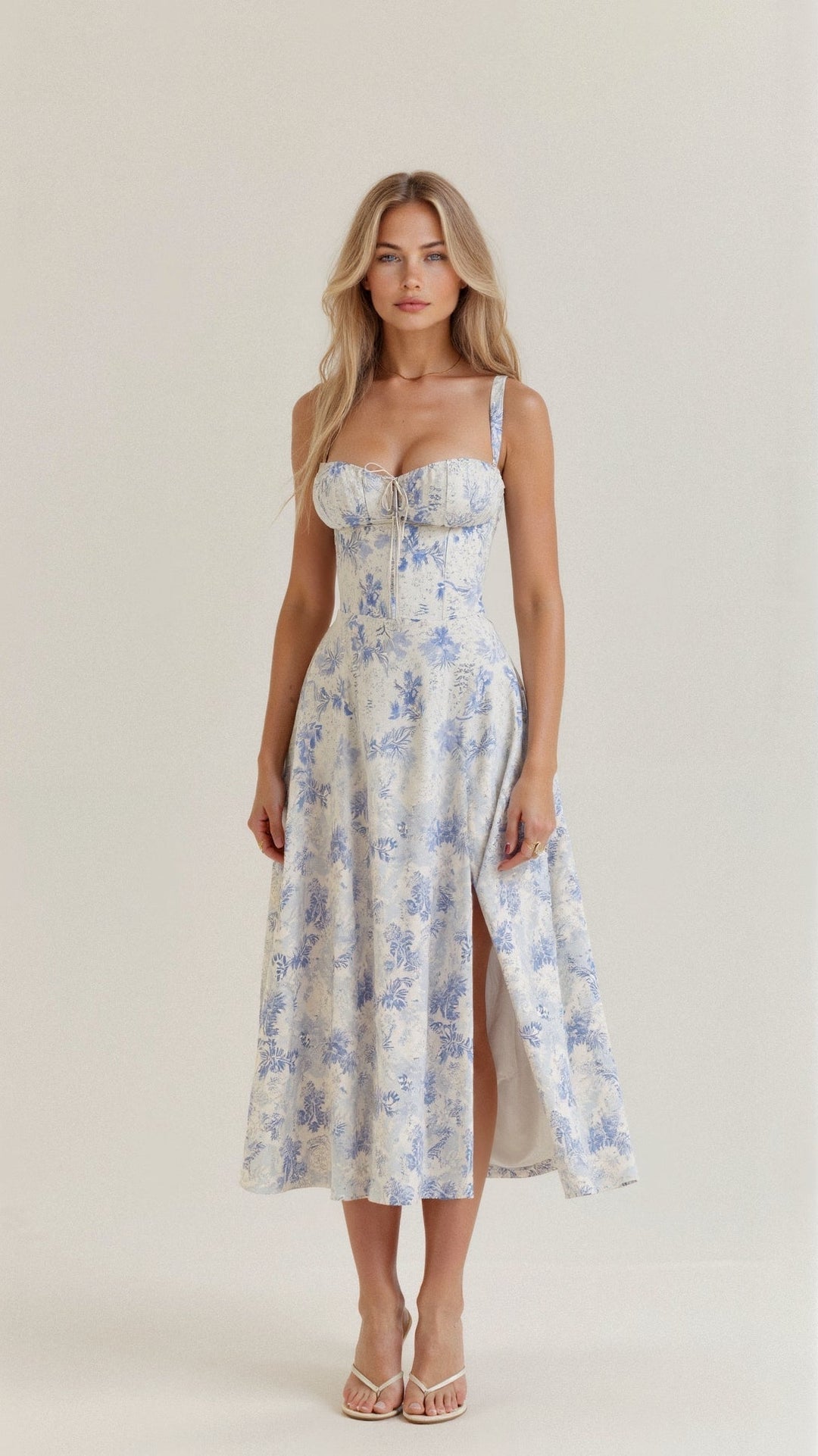 Women's Corset Midi Dress With Flowing Skirt