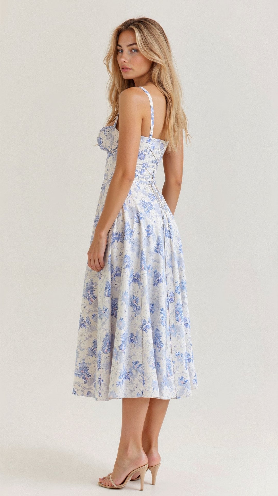 Women's Corset Midi Dress With Flowing Skirt