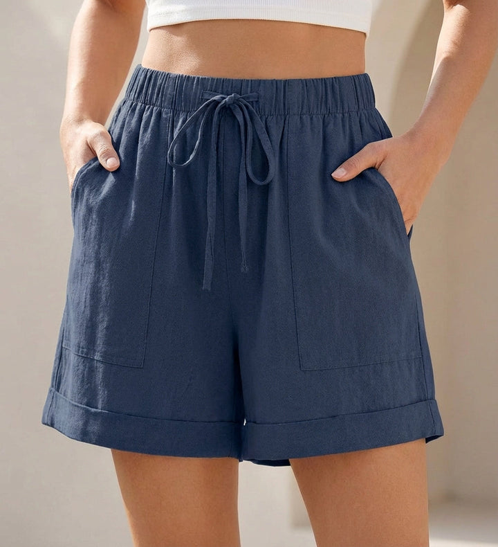 Women's Relaxed Drawstring Shorts With Cuffed Hem and Pockets