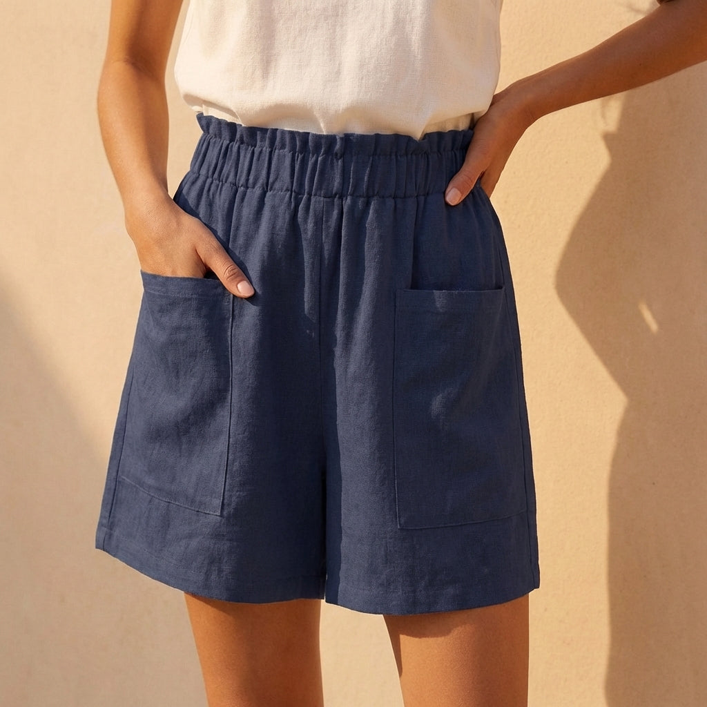 Women's Relaxed Paperbag Waist Shorts With Patch Pockets for Casual Daywear
