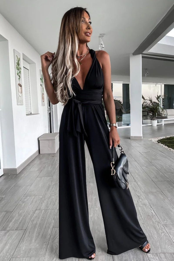 Women’s Sleeveless V Neck Wide Leg Jumpsuit
