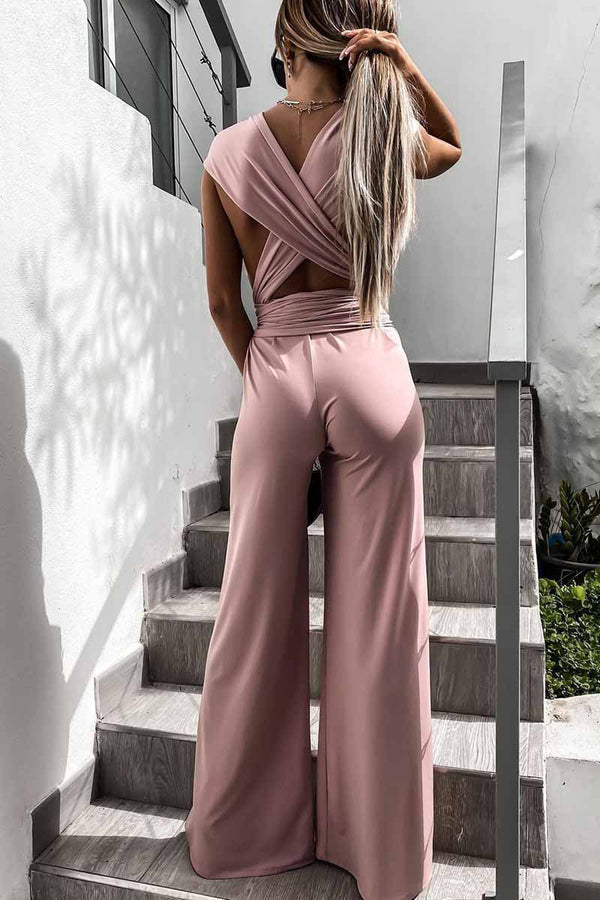 Women’s Sleeveless V Neck Wide Leg Jumpsuit