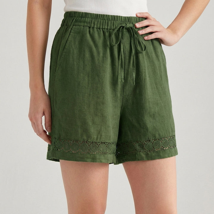 Women's Wide-Leg Mini Shorts With Delicate Lace Hem And Drawstring Waist