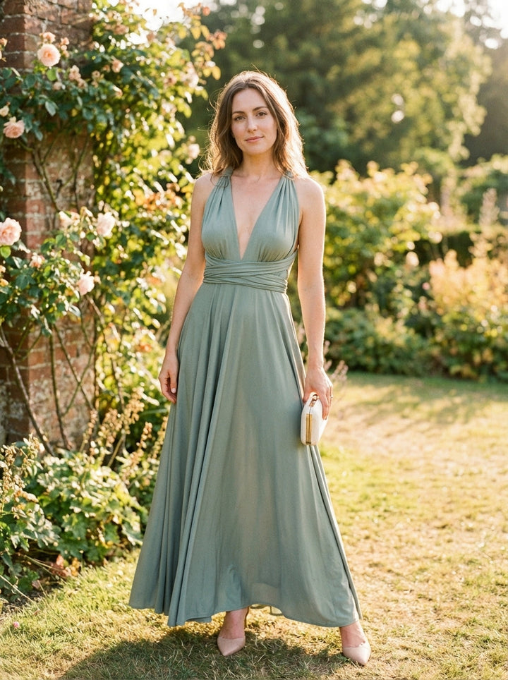 Women's Versatile Multiway Knit Maxi Dress With Wrapped Bodice And Flowing Silhouette
