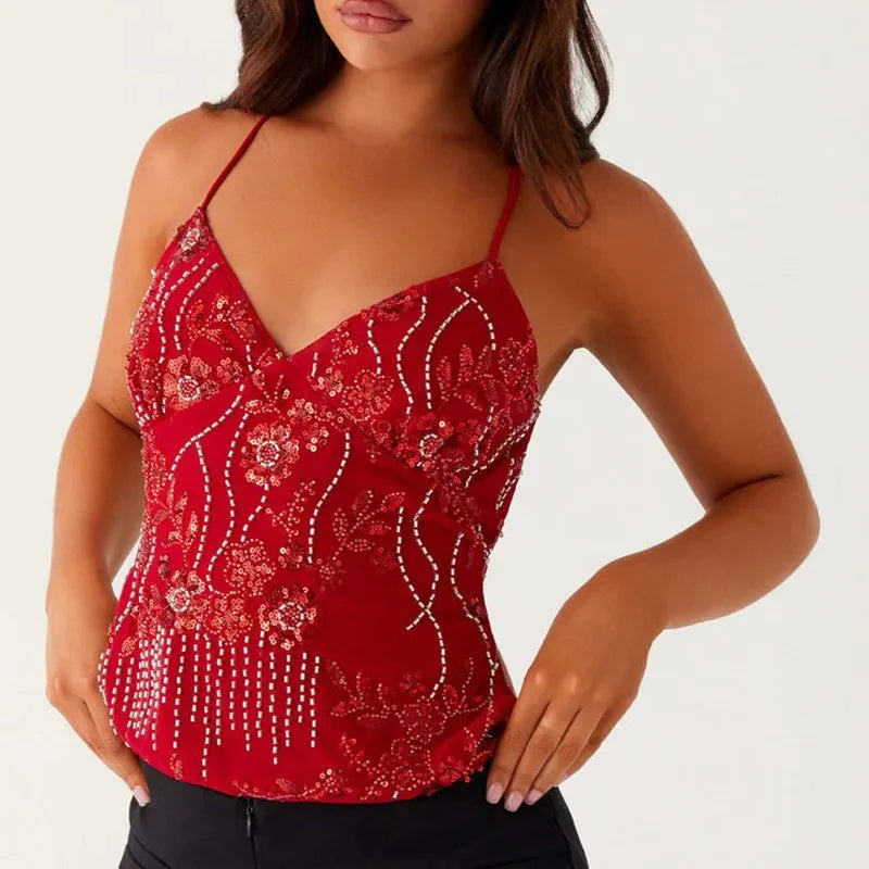 Women’s Beaded Mesh Cami Top
