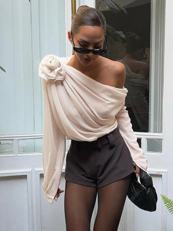 Women's One Shoulder Chiffon Blouse