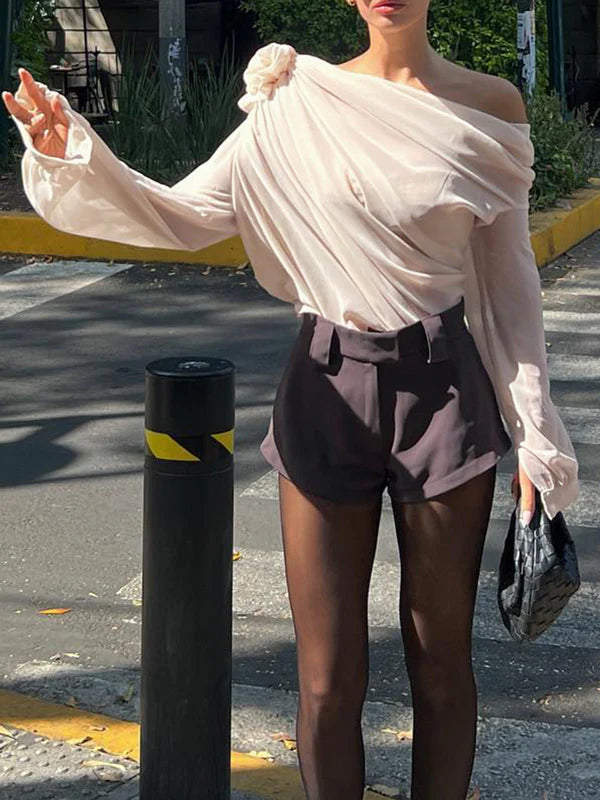 Women's One Shoulder Chiffon Blouse