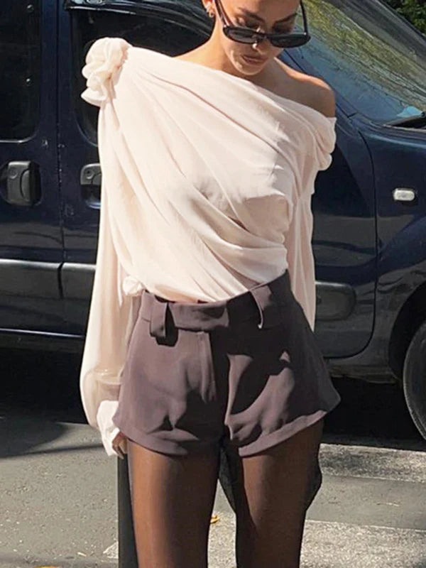 Women's One Shoulder Chiffon Blouse