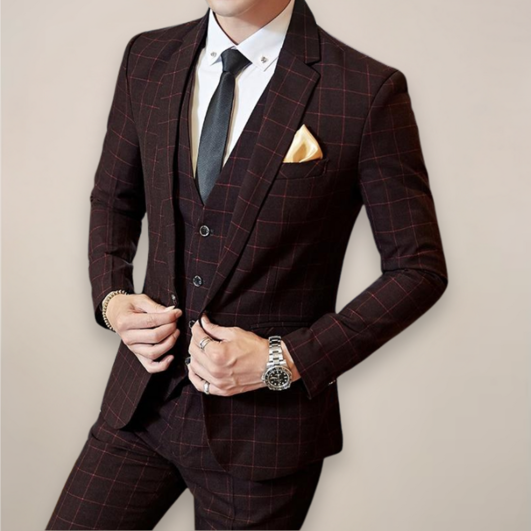 Men's Spring Plaid Three-Piece Suit