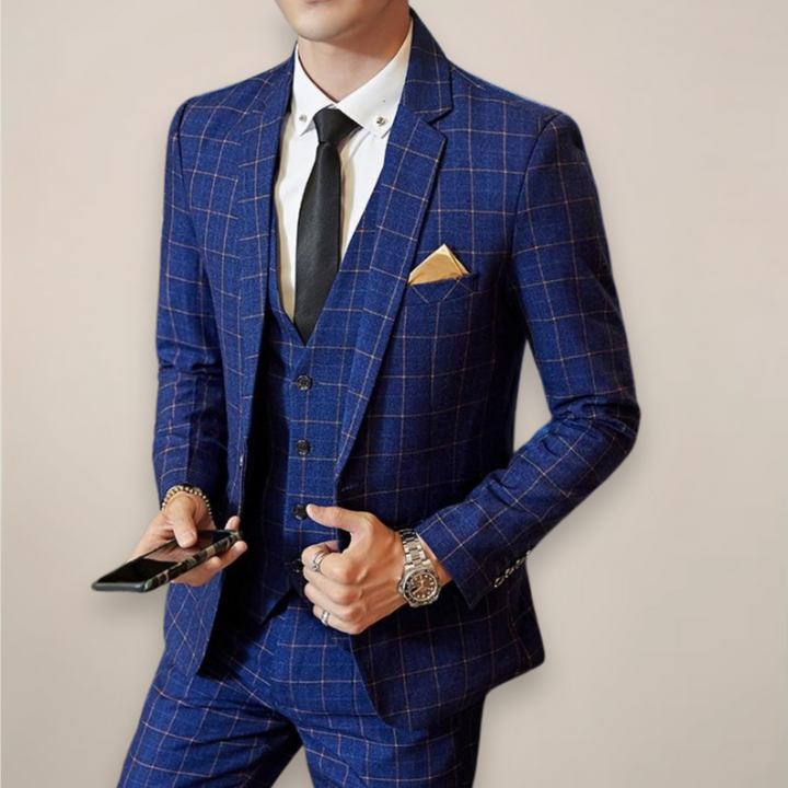 Men's Spring Plaid Three-Piece Suit