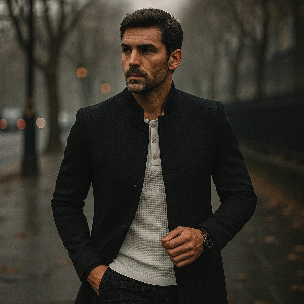 Men's Minimalist Button-Front Winter Coat