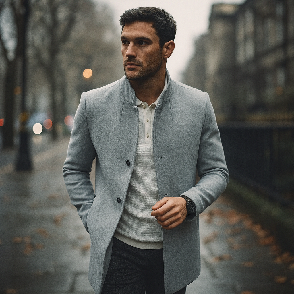 Men's Minimalist Button-Front Winter Coat