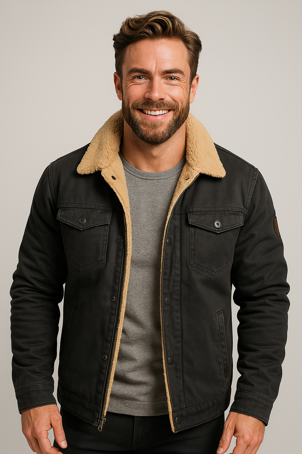 Men’s Shearling Collar Lined Winter Jacket