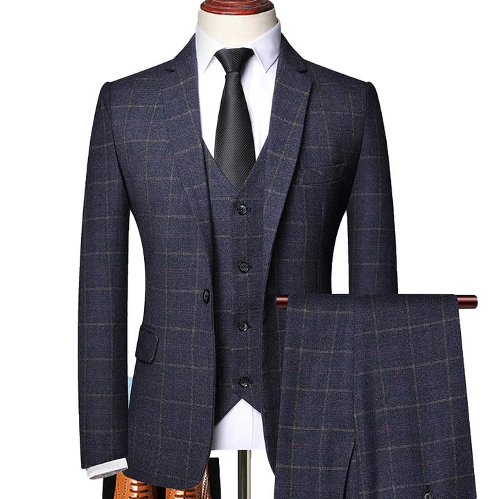 Men's Spring Windowpane Plaid Suit Set