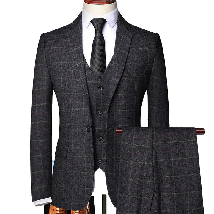 Men's Spring Windowpane Plaid Suit Set