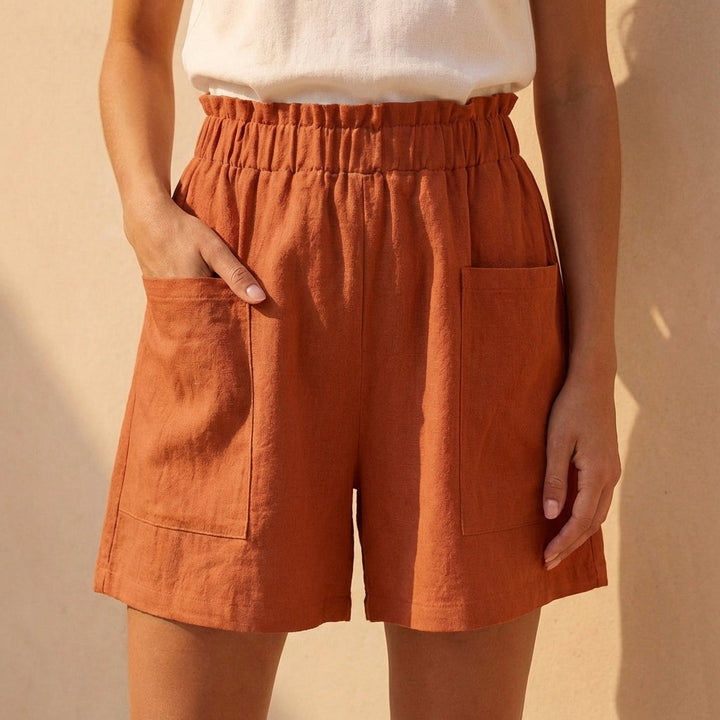Women's Relaxed Paperbag Waist Shorts With Patch Pockets for Casual Daywear