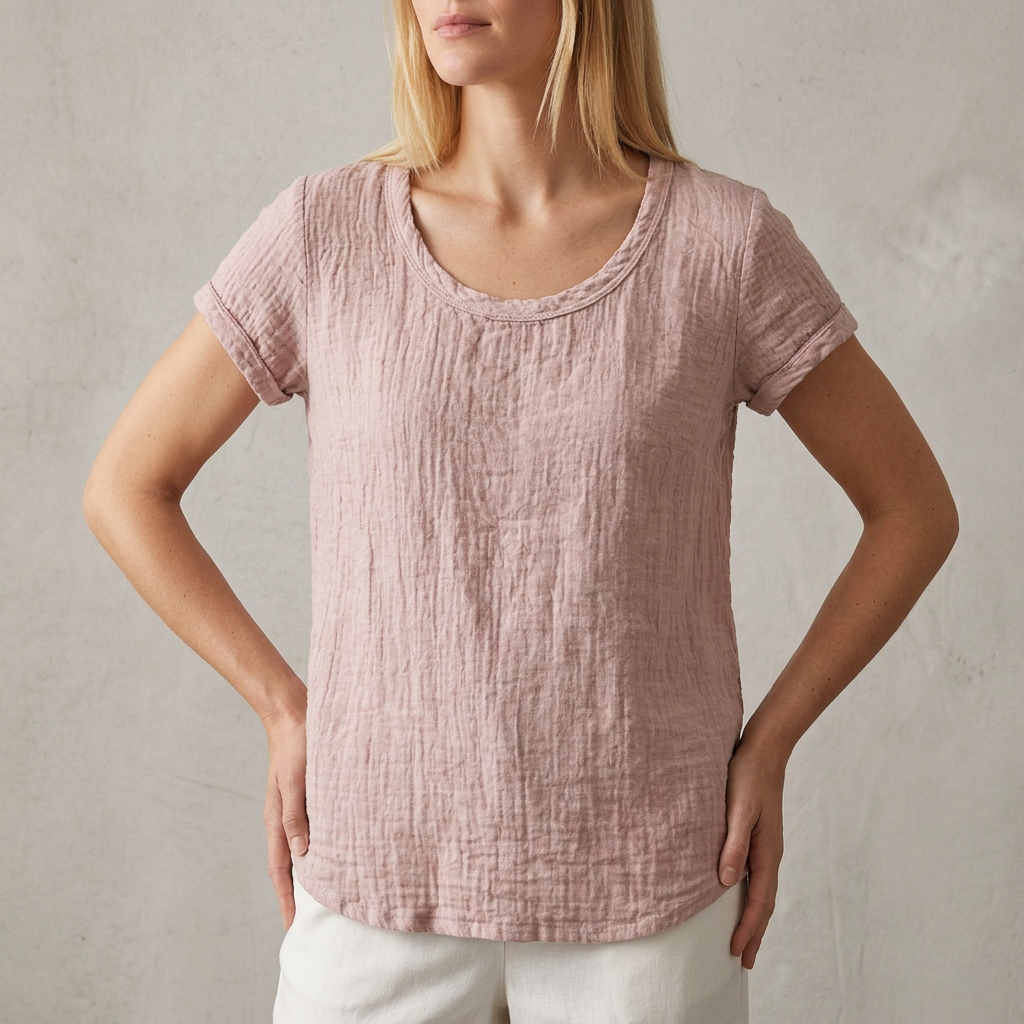Women's Relaxed Fit T-Shirt With Rounded Hem and Cuffed Sleeves