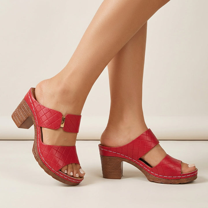 Women's Quilted Two-Strap Block-Heel Slide Sandals With Metallic Accent