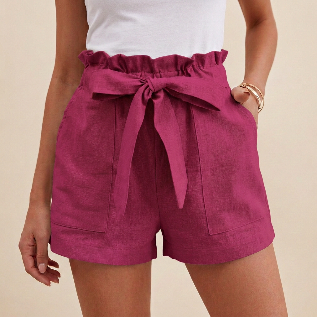 Women's Relaxed Paperbag Waist Shorts With Self-Tie Belt And Pockets