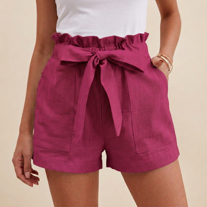 Women's Relaxed Paperbag Waist Shorts With Self-Tie Belt And Pockets