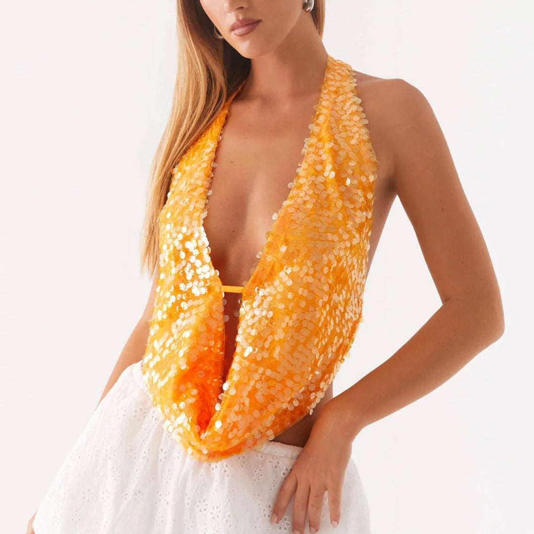 Women’s Sequin Draped Halter Top