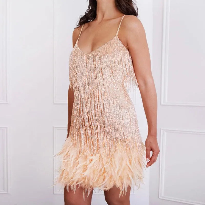 Women’s Fringe Feather Cocktail Dress