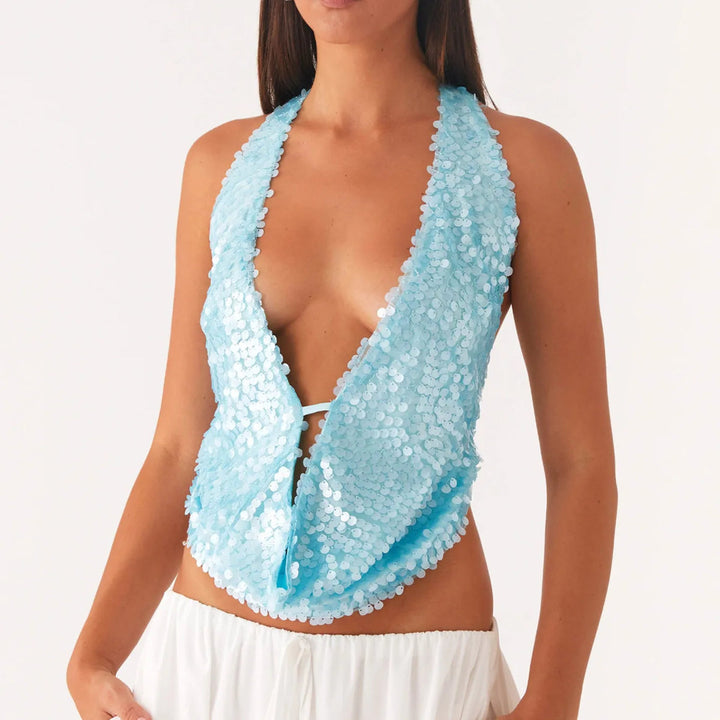Women’s Sequin Draped Halter Top