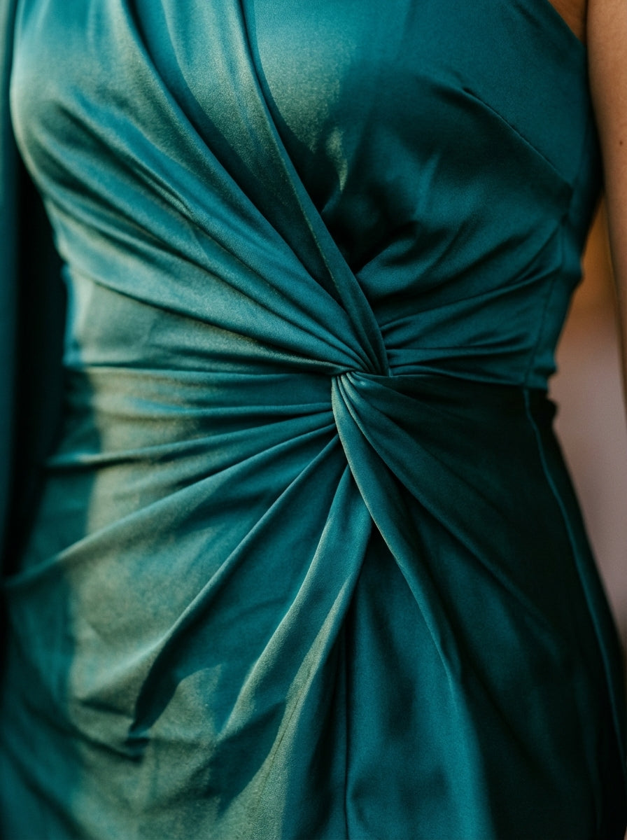 Women's Olive One-Shoulder Ruched Maxi Dress With Asymmetrical Slit