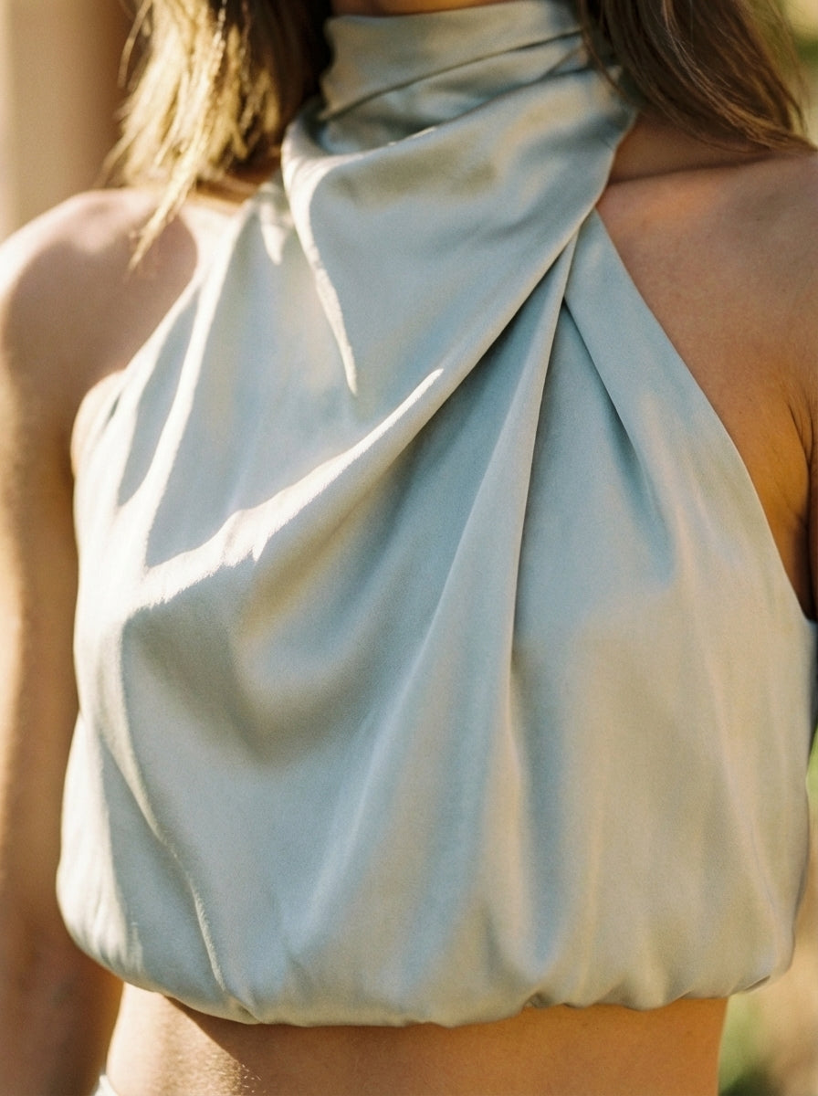 Women’s Elegant Two-Piece Halter Crop Top and Flowing Maxi Skirt Set