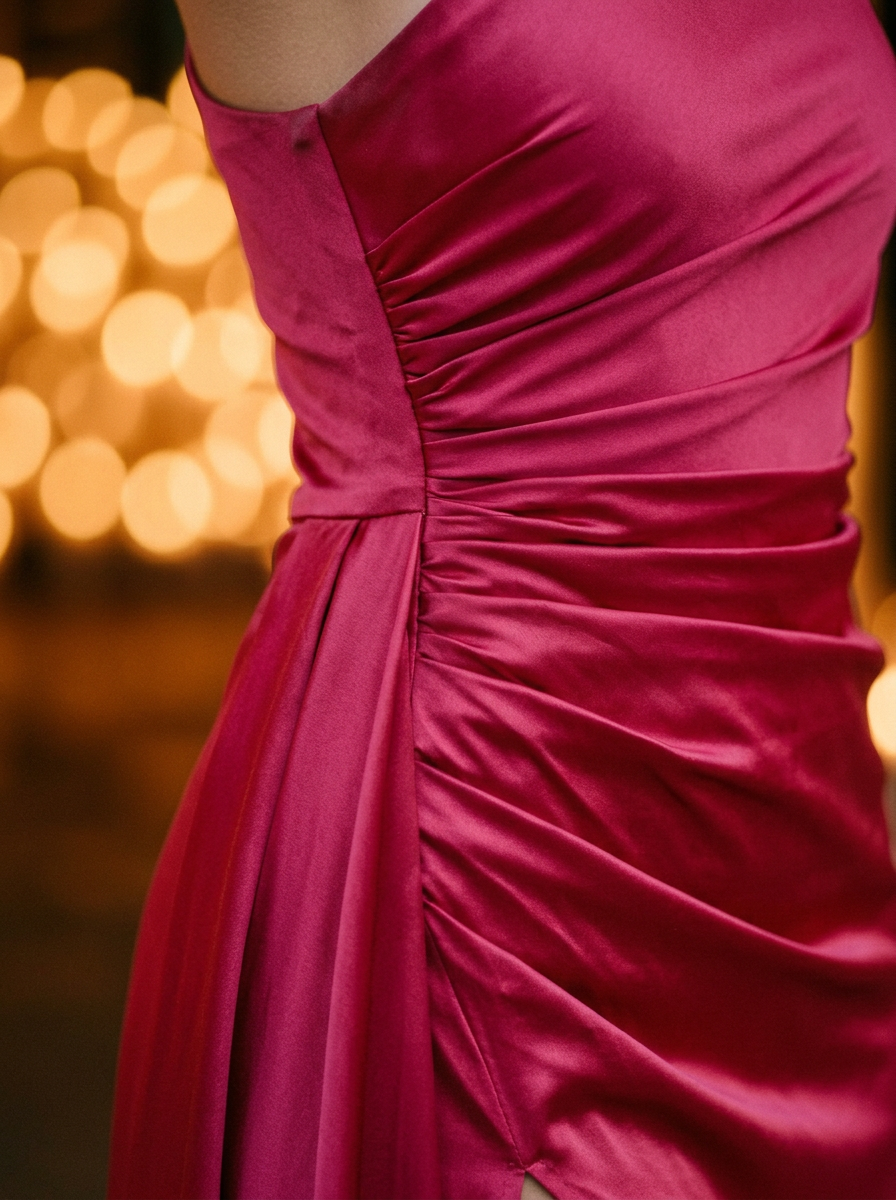 Women's One-Shoulder Ruched Bodice Maxi Dress With High Slit