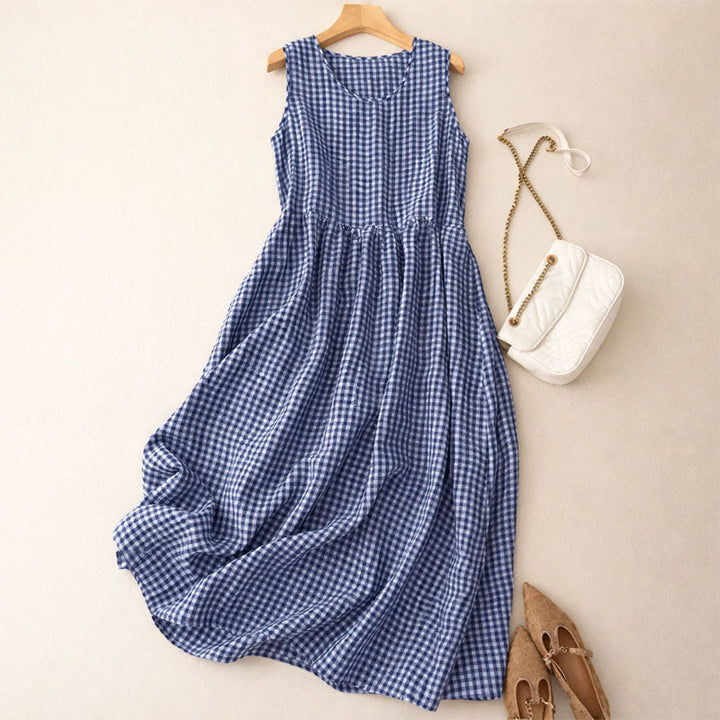 Women's Sleeveless Check Midi Dress
