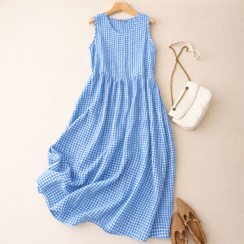Women's Sleeveless Check Midi Dress