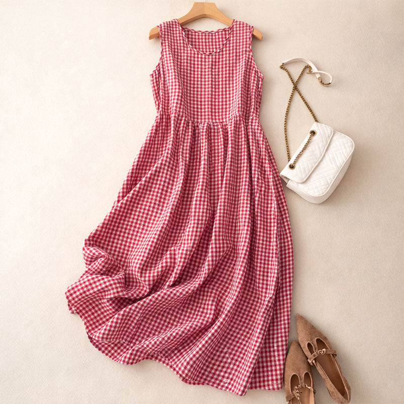 Women's Sleeveless Check Midi Dress