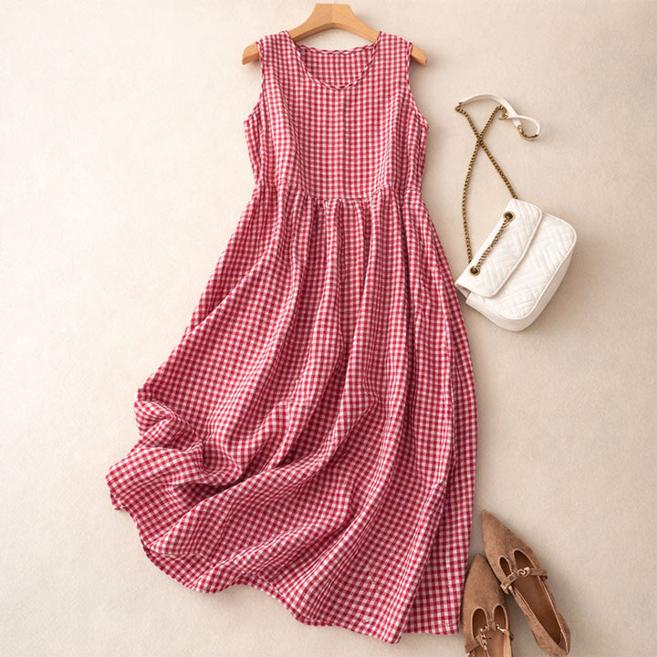 Women's Sleeveless Check Midi Dress