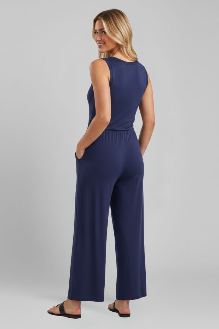 Emma Women's Round-Neck Elastic-Waist Wide-Leg Jumpsuit