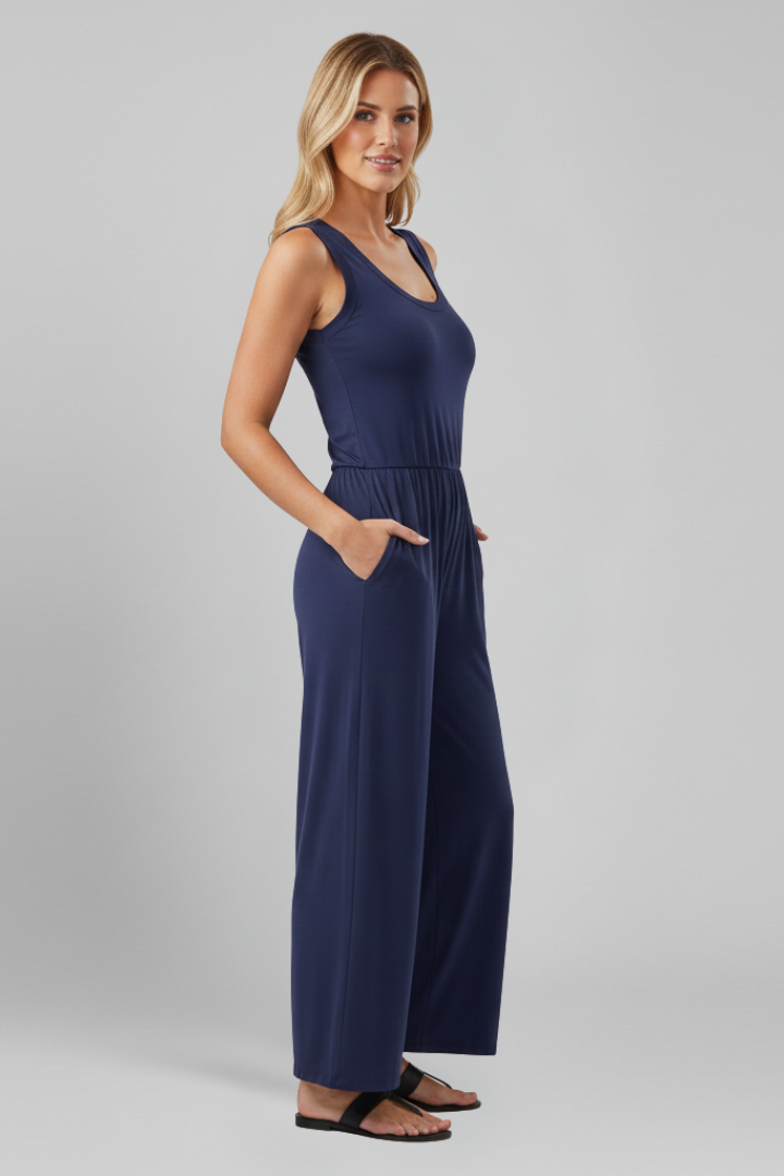 Emma Women's Round-Neck Elastic-Waist Wide-Leg Jumpsuit