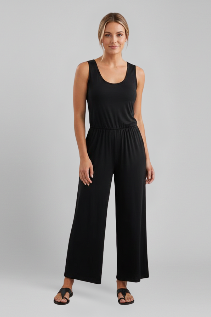 Emma Women's Round-Neck Elastic-Waist Wide-Leg Jumpsuit