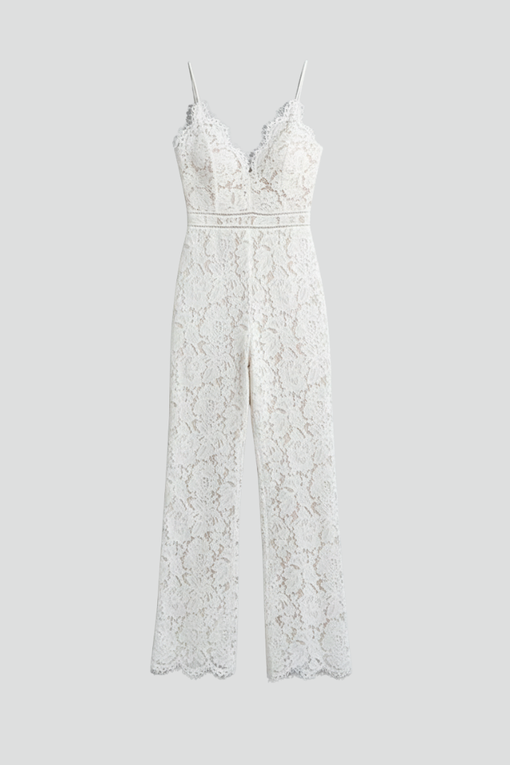 Women's Sleeveless Lace V-Neck Wide Leg Jumpsuit