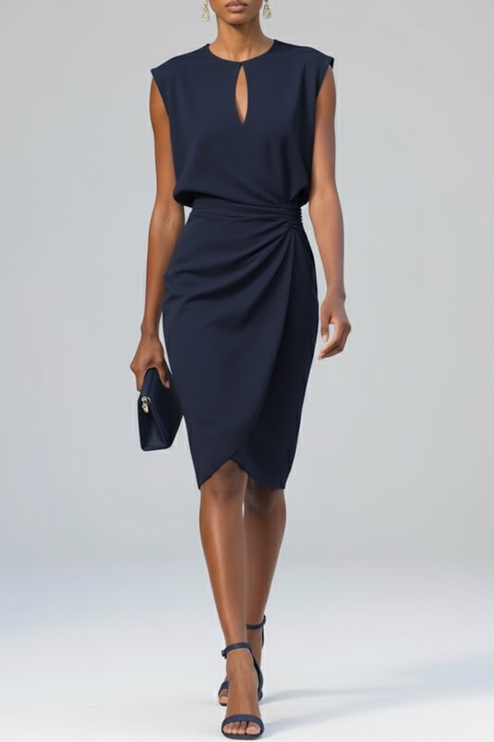 Women's Violet Ruched Midi Dress With Keyhole Neck