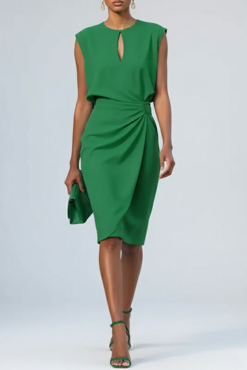 Women's Violet Ruched Midi Dress With Keyhole Neck