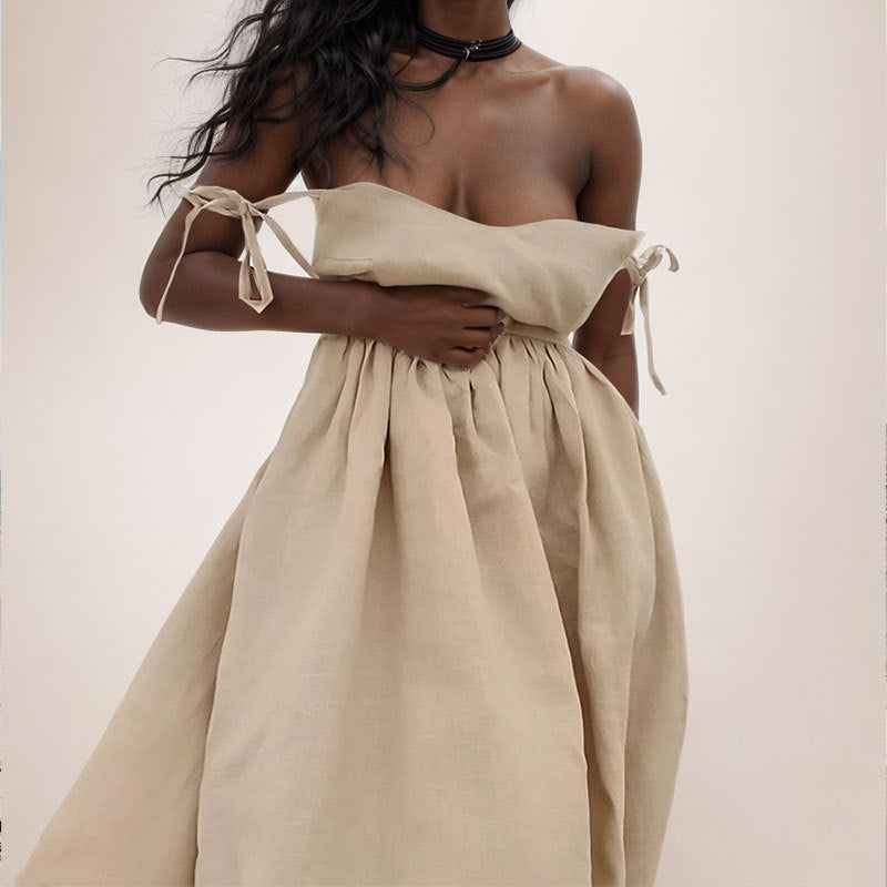 Women's V-Neck Midi Dress With Open Back And Side Slit