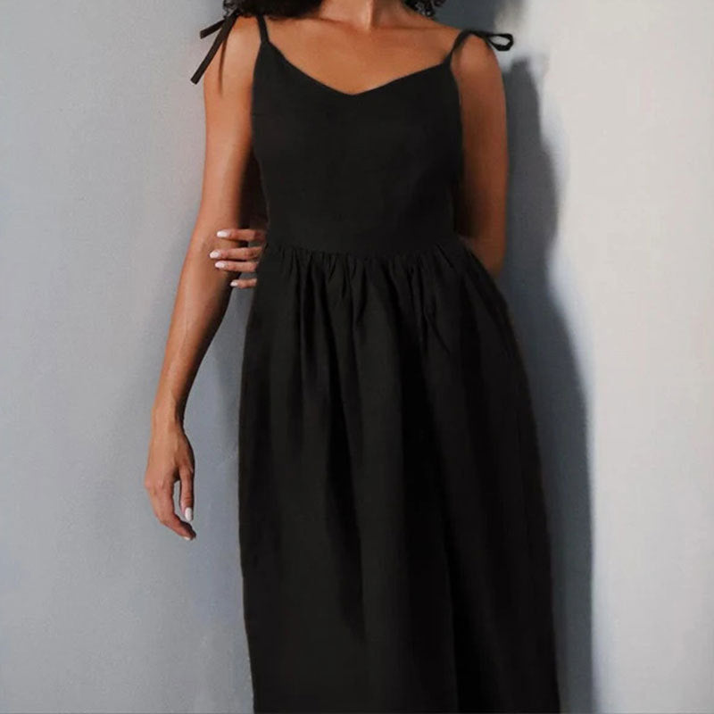 Women's V-Neck Midi Dress With Open Back And Side Slit