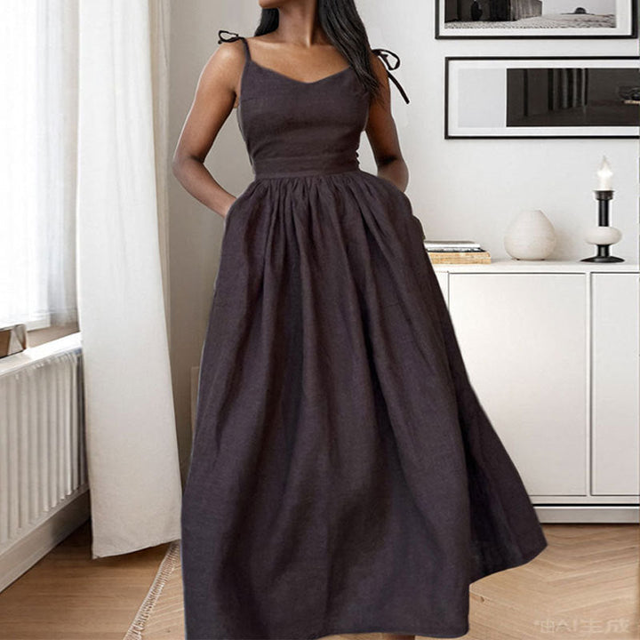 Women's V-Neck Midi Dress With Open Back And Side Slit