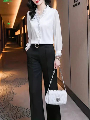 Women's Elegant Long-Sleeve Ruffle Blouse