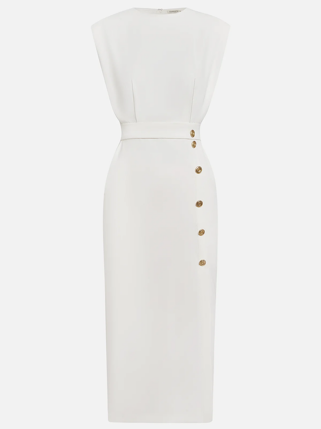 Women’s Sleeveless Midi Dress – Button Detail & Fitted Waist