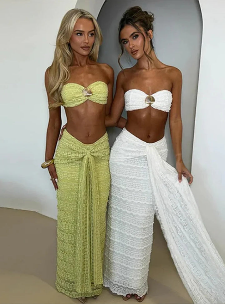 Women’s Shell-Embellished Bandeau & High-Waist Skirt Set