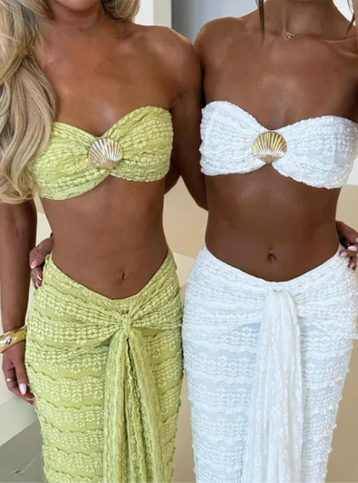 Women’s Shell-Embellished Bandeau & High-Waist Skirt Set