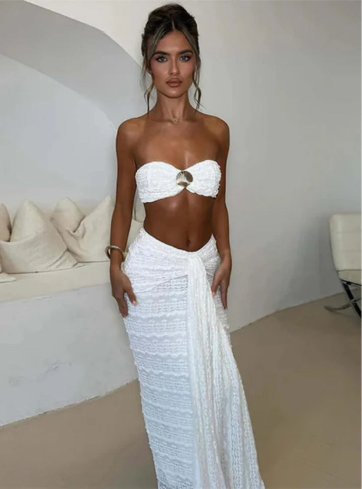 Women’s Shell-Embellished Bandeau & High-Waist Skirt Set