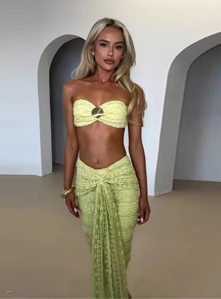 Women’s Shell-Embellished Bandeau & High-Waist Skirt Set