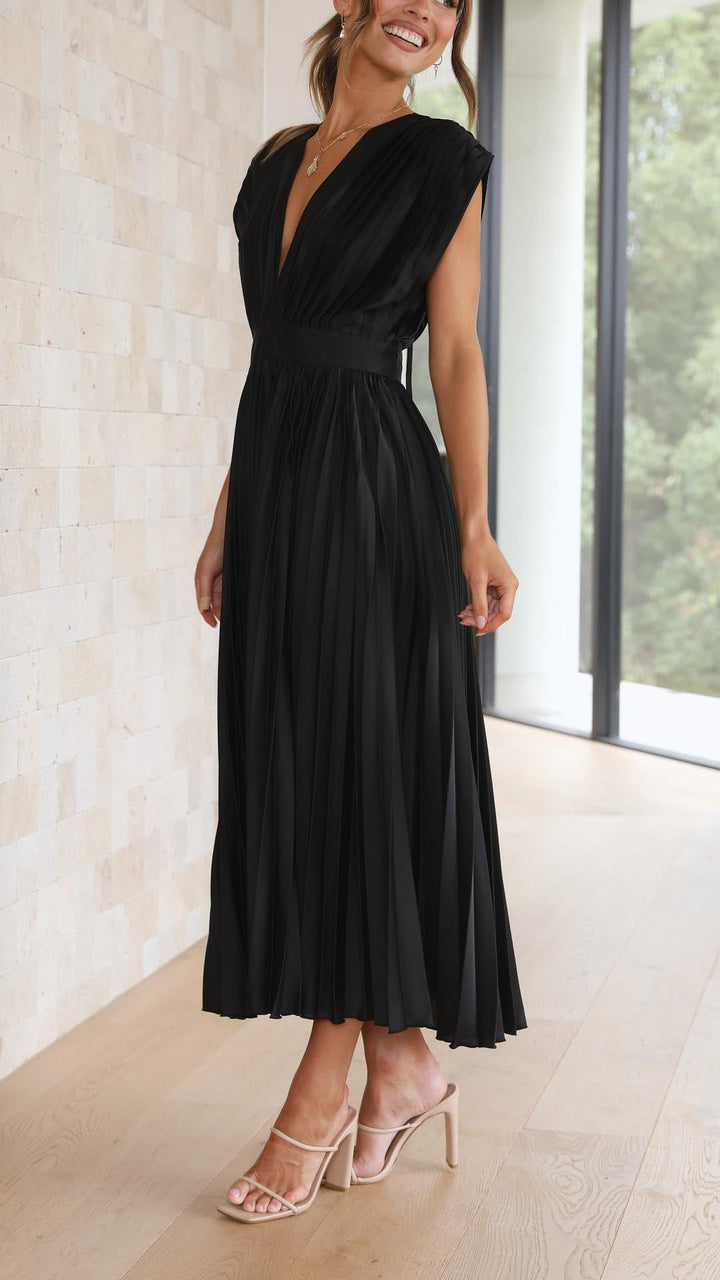 Women's V-Neck Fit-and-Flare Midi Dress